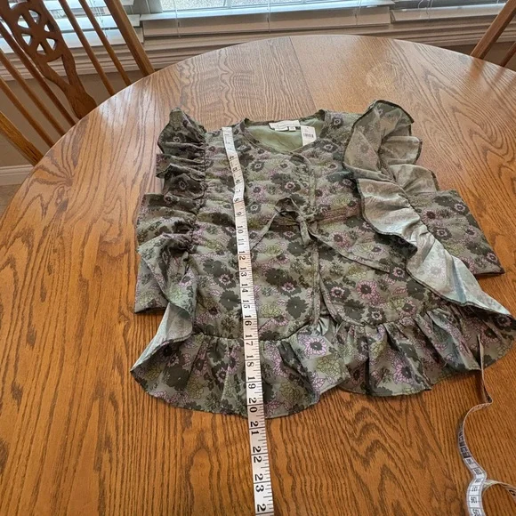 Anthropologie NWT Green Floral Quilted Ruffle Vest Tie Detail OS One Size NEW - Picture 5 of 11